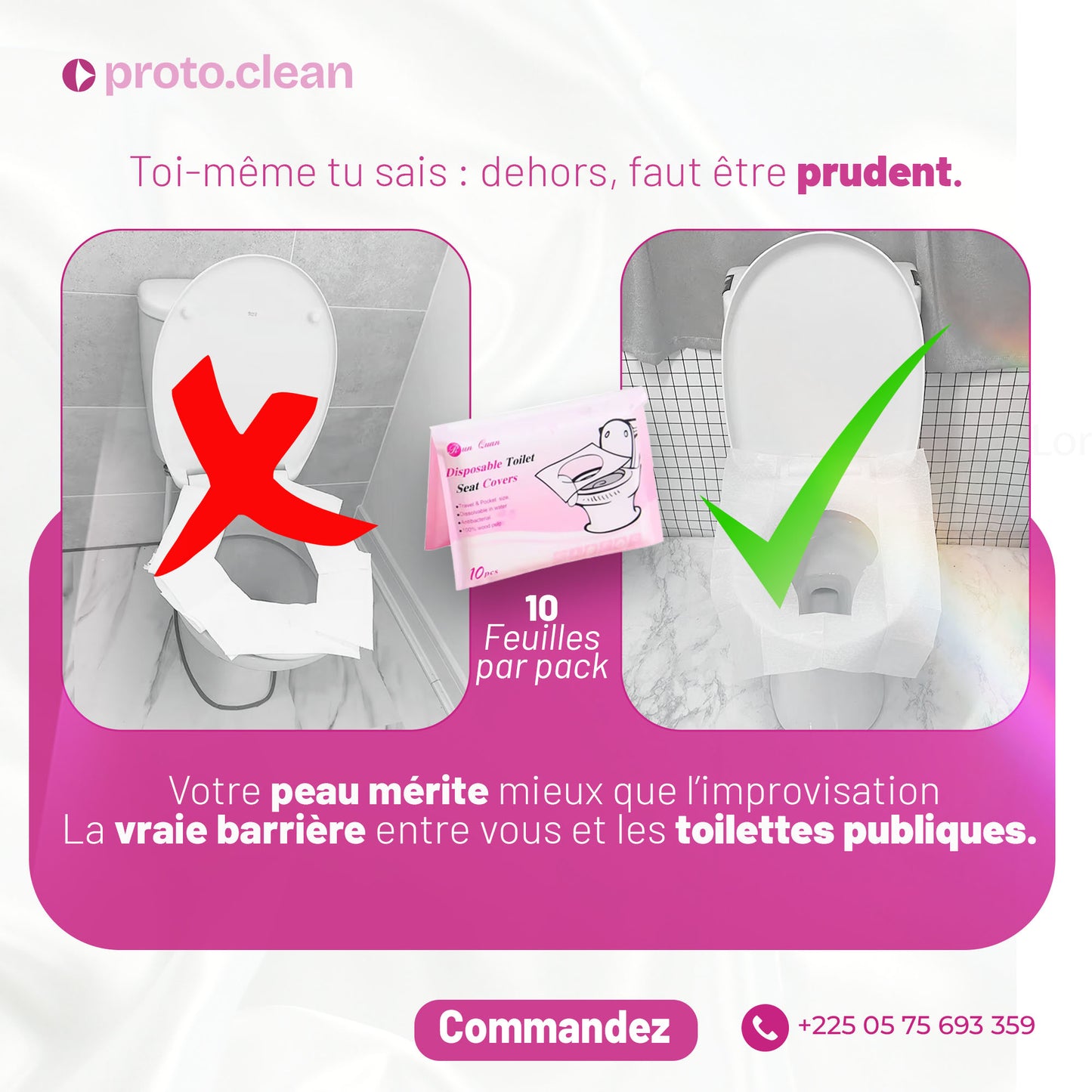 Housse cuvette WC jetable biodégradable antibactérienne ProtoClean Abidjan