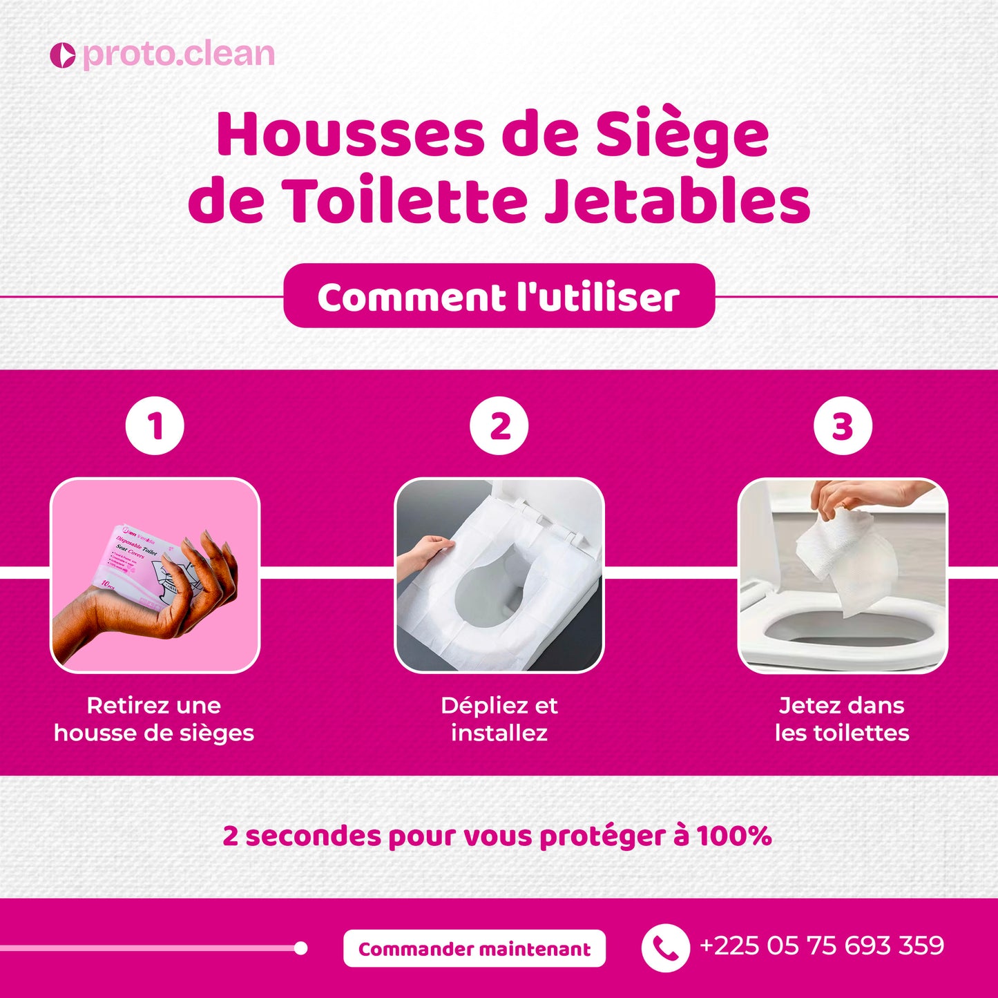 Housse siège toilette papier épais imperméable 10 packs ProtoClean