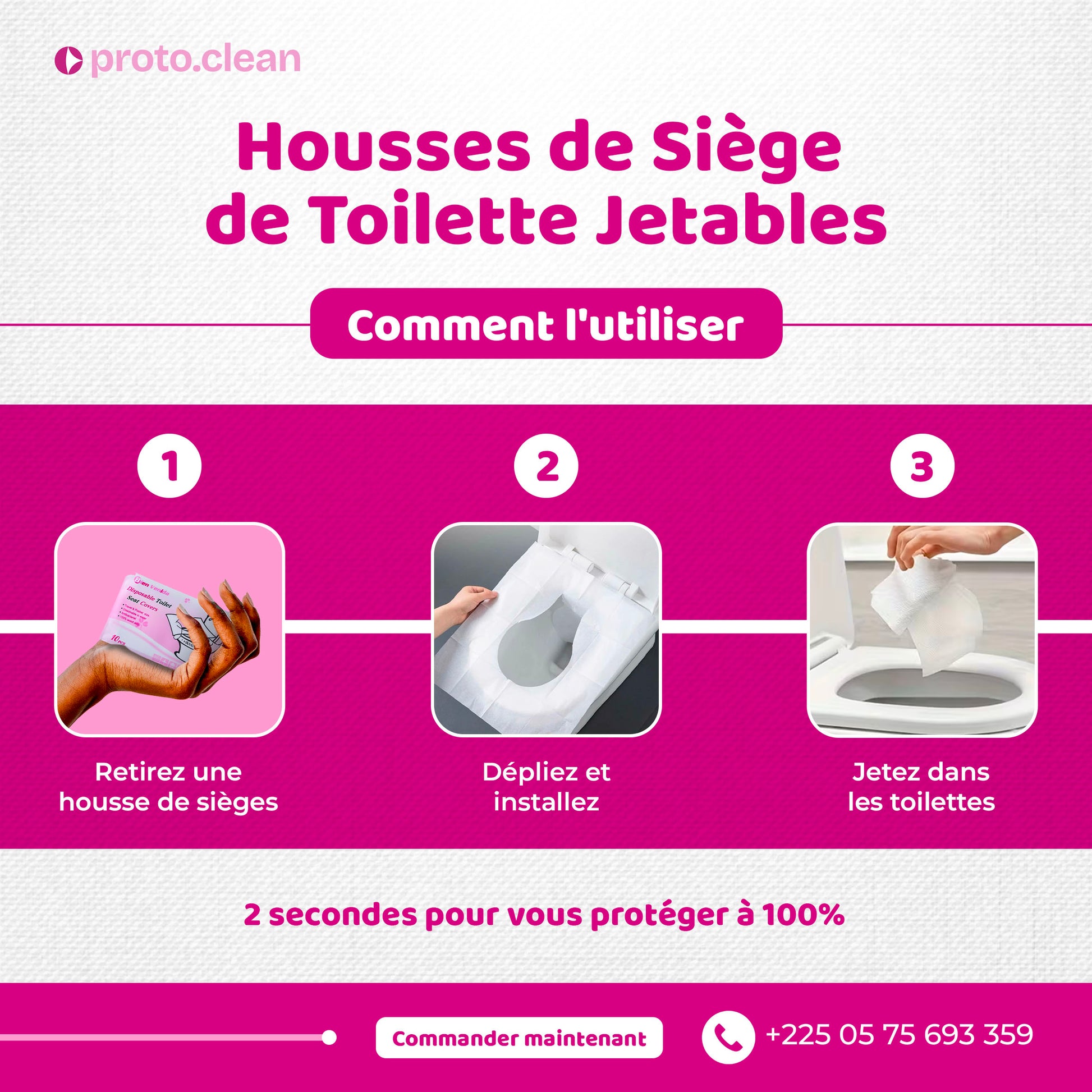 Housse siège toilette papier épais imperméable 10 packs ProtoClean