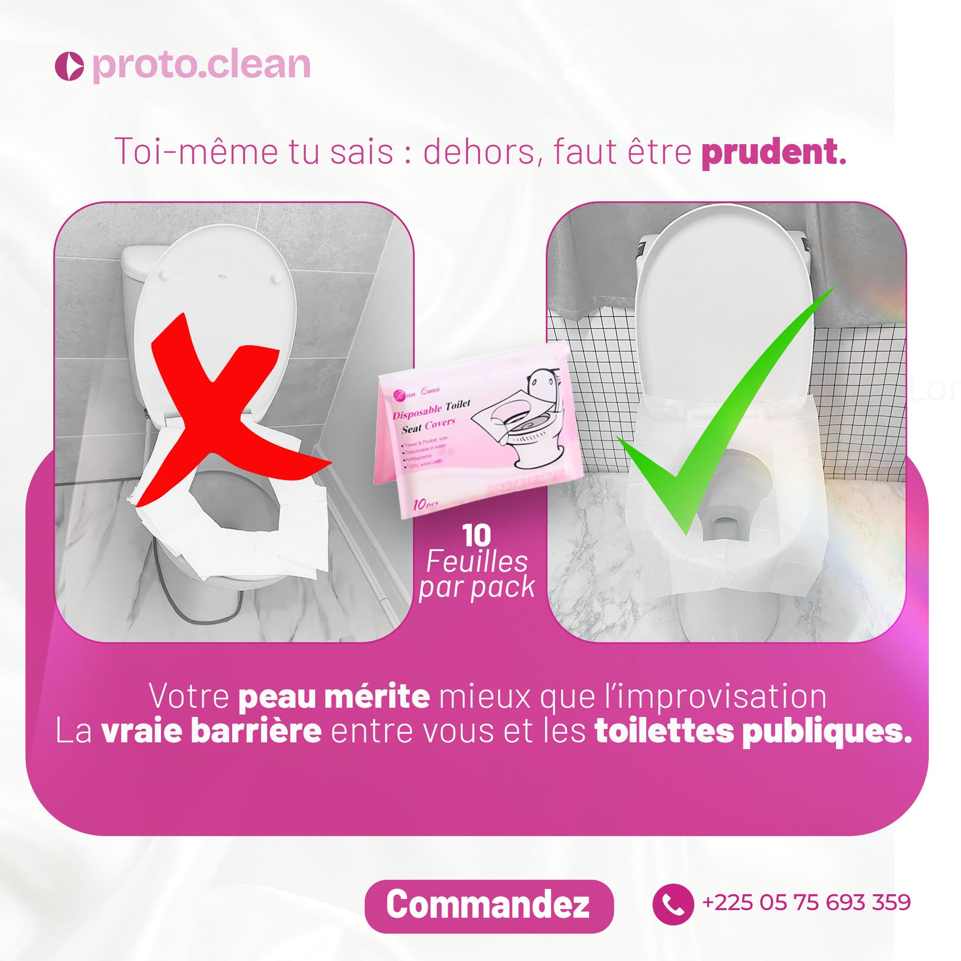 Housse cuvette WC jetable biodégradable antibactérienne ProtoClean Abidjan